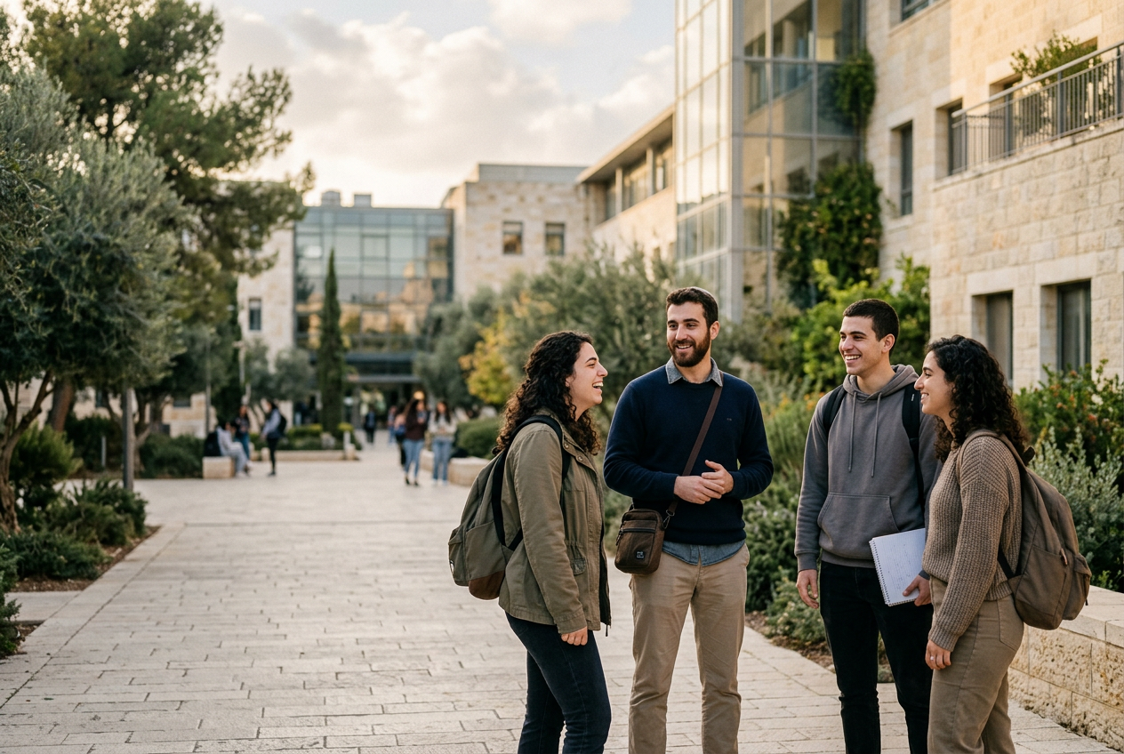 סטודנטים נפגשים יחד בחצר הקמפוס